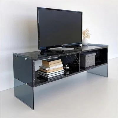 The Range Major TV Unit Black Marble Look 120 cm Tv403 Smoked Marble - Smoked & Black