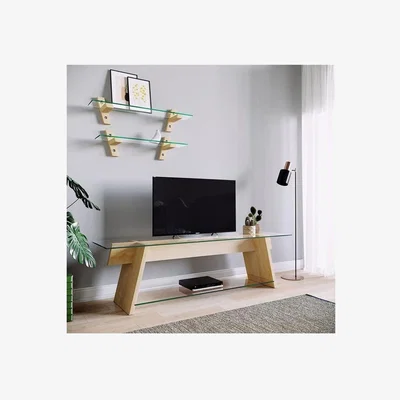 The Range Solid Wood and Glass TV Unit Shelves Tv204 Transparent Maple - Transparent & Maple