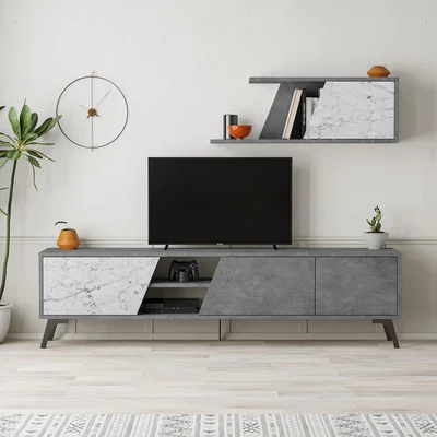 The Range Fiona Modern TV Stand Multimedia Centre TV Unit With Shelves - Retro Grey - Carrara