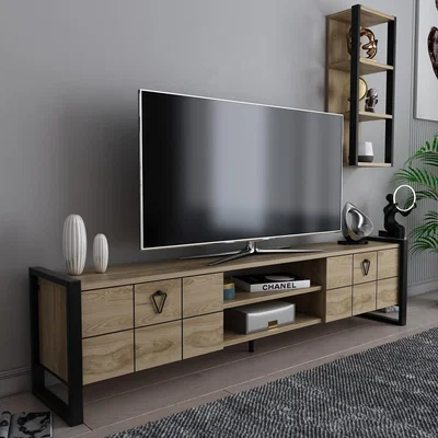 The Range Mila Modern TV Unit TV Stand for TVs up to 72" - Oud Oak Pattern&Black