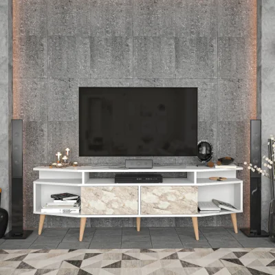The Range Denis Tv Unit TVs up to 81" - White Marble Effect&White