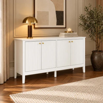 The Range Large White Fluted 4 Door Sideboard / Media Unit - Hales White Range