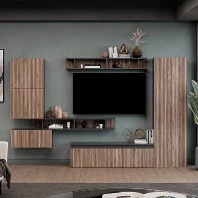 The Range Vigo Wall Mounted Entertainment Center - Black and Alina Pattern