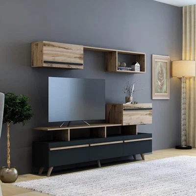 The Range Lenora TV Stand and Entertainment Center - Dark Oak & Anthracite