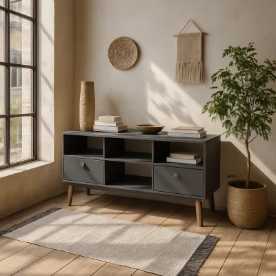 The Range Quietbloom Dark TV Media Unit with Legs and 2 Drawers - Grey