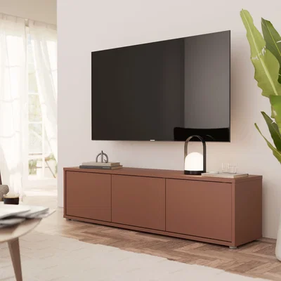 The Range Alice Springs Wide TV Cabinet with 3 Doors Push-Open in Taupe - Terracotta