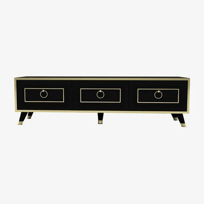 The Range Romens 150 cm Wide TV Stand and Media Console with Cabinets - Black - Marble - Gold