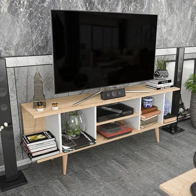 The Range Akya 03 - 160 cm Modern TV Stand and Multimedia Centre with 6 Shelves - Sapphire Oak
