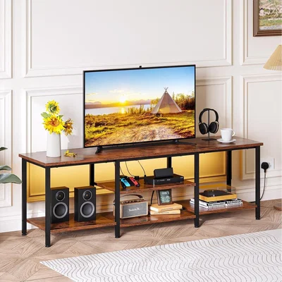 The Range TV Stand with Power Outlets and LED Lighting - Brown / 160cm