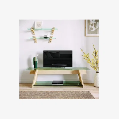 The Range Solid Wood and Glass TV Unit Shelves Tv203 Green Maple - Green & Maple