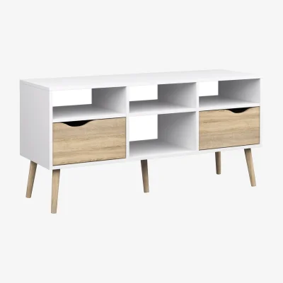 The Range Oslo TV Unit Wide 2 Drawers 4 Shelves in White and Oak - White & Oak