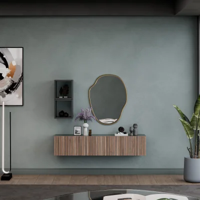 The Range Modena Wall Mounted Entertainment Center - Black and Alina Pattern