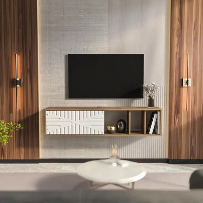 The Range Teo Floating TV Unit - Walnut White