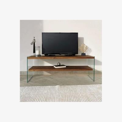 The Range Solid Wood and Glass TV Unit Tv103 Transparent Walnut - Transparent & Walnut