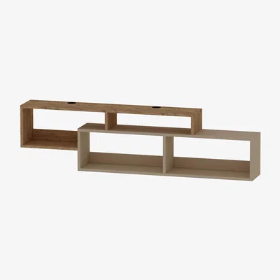 The Range Frank Floating TV Stand with Shelves - Atlantic Pine & Beige
