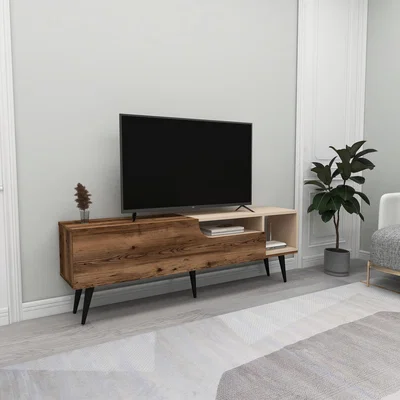 The Range Agbar TV Stand and Media Center with Cabinets and Shelves - Light Walnut - Beige