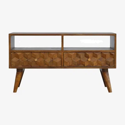 The Range Chestnut Cube Carved TV Unit - Orange