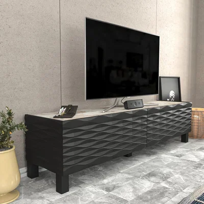 The Range Lerze Modern TV Unit TV Stand for TVs up to 65" - White Marble Effect&Black
