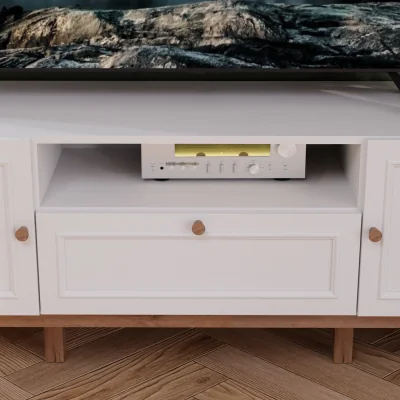 The Range Wensley 2 Door 1 Drawer TV Unit in Light Grey and Oak - Light Grey & Oak