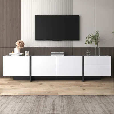 The Range TV Cabinet, with Doors, Drawers and Shelves, White and Black - White
