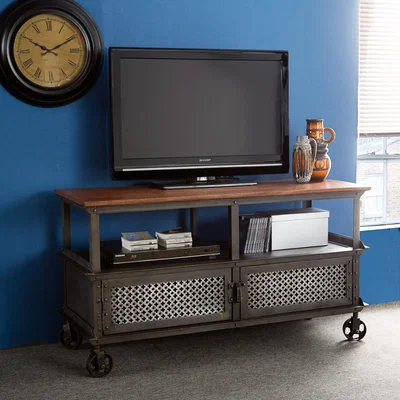 The Range Urban Industrial Reclaimed Metal 2 Door With Shelf TV Media Unit  - Medium Wood