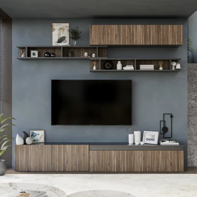 The Range Bravo Wall Mounted Entertainment Center - Black and Alina Pattern