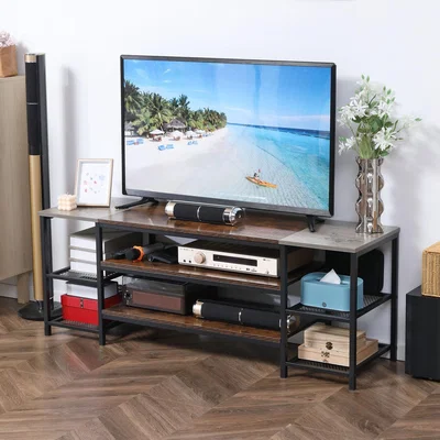 The Range 140cm Black Industrial TV Stand Cabinet with Storage Shelves - Grey and Brown