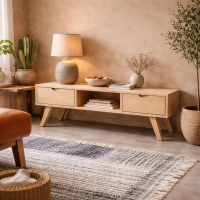 The Range Jyvaskyla TV Unit 2 Drawers Sliding Door - Neutral