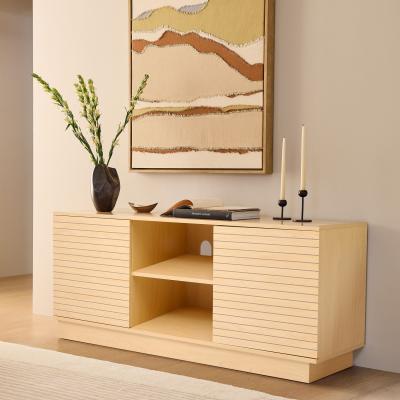 The Range Large Slatted Wooden TV Unit 2 Doors and 2 Shelves - Natural Wood