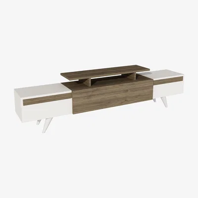 The Range Sirius TV Stand and Media Console with Cabinets and Shelves - White & Walnut