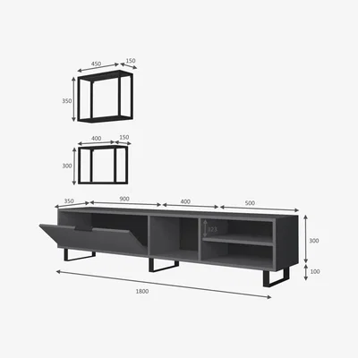 The Range Denza Set of a TV Unit 2 Floating Shelves Grey - Grey