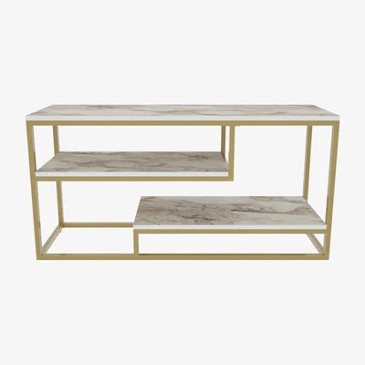 The Range Lorin 120cm Tv Stand for Tvs up to 55" White Marble Effect - Gold Colour - White Marble Effect
