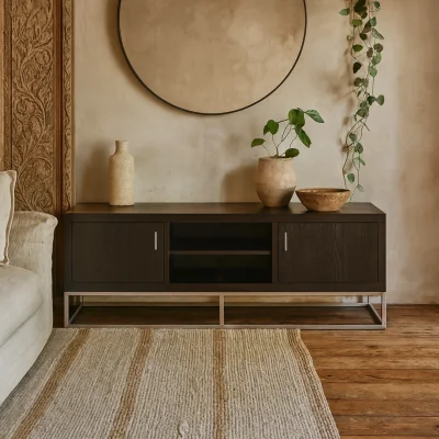 The Range Recife 2 Door TV Unit Charcoal Shagreen - Black