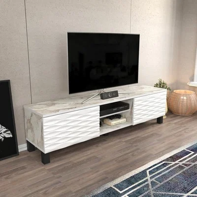 The Range Lukas Tv Stand - White Marble Effect-White - White MArble Effect