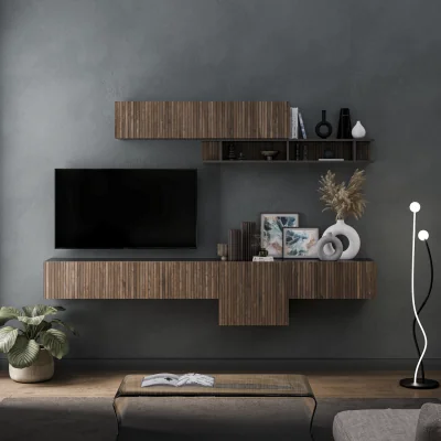 The Range Arezzo Wall Mounted Entertainment Center - Black and Alina Pattern