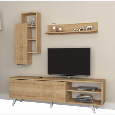 The Range Zen TV Unit and Wall Shelves  - Light Brown