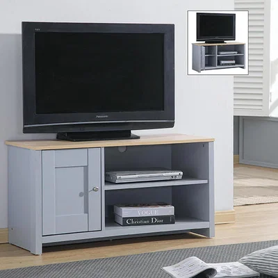 The Range Small Wooden TV Unit With Oak Effect Top - Grey