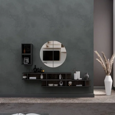The Range Rimini Wall Mounted Entertainment Center - Black and Alina Pattern