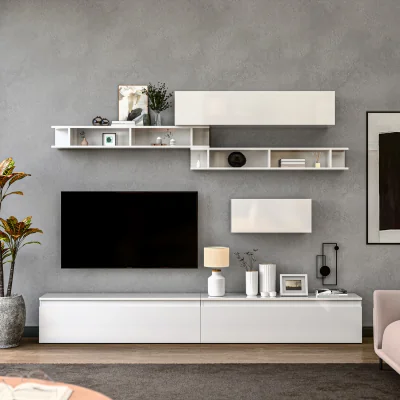 The Range Madrid Wall Mounted Entertainment Center - High gloss White