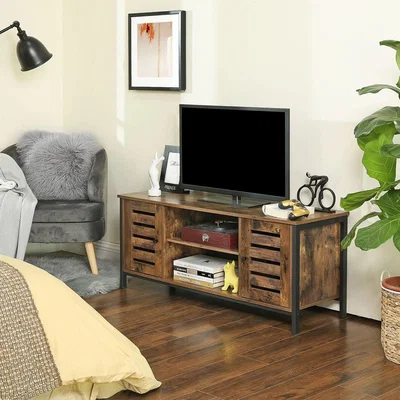 The Range 110cm TV Stand TV Stand with Shelves and Storage Cupboards - Brown