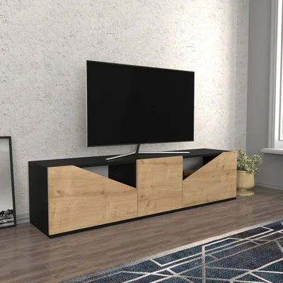 The Range Carson 160 cm Wide TV Stand TV Unit and Media Console - Anthracite & Sapphire Oak Pattern