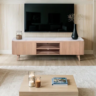 The Range Bundi Natural Marble  Wood Large Tv Cabinet - Brown