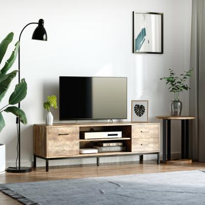The Range HOMCOM TV Stand with Door Open Storage and Drawers - Brown