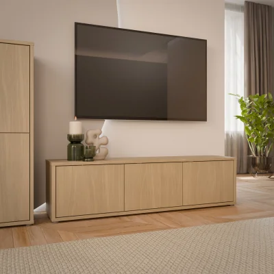 The Range Alice Springs Wide TV Cabinet with 3 Doors Push-Open in Taupe - Elegancia Oak