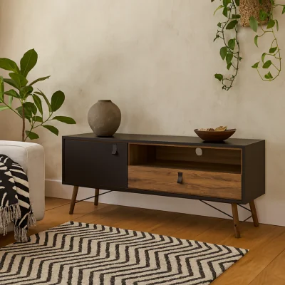 The Range Juno Matt and TV Unit 1 Door 1 Drawer Open Shelf - Black