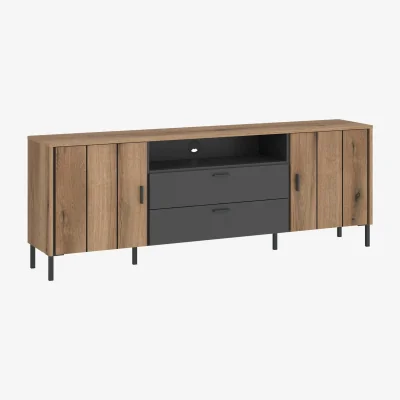 The Range Wyld Haus Nightbloom 173cm Grey and Oak TV Cabinet 2 Door 2 Drawer - Grey