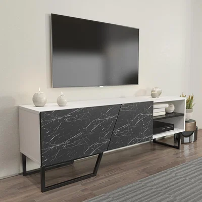 The Range Denasse Modern TV Unit TV Stand for TVs up to 71" - White & Black Marble Effect