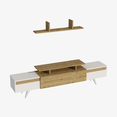 The Range Ashley TV Stand and Entertainment Center with Cabinets - White & Sapphire Oak / Metal PVC Particle Board Plastic