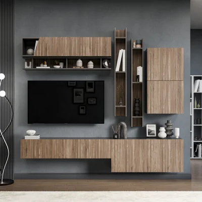 The Range Budva Wall Mounted Entertainment Center - Black and Alina Pattern