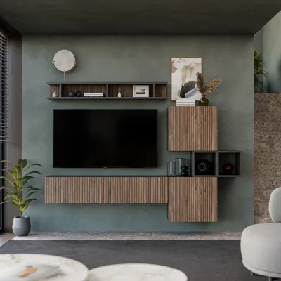 The Range Lisboa Wall Mounted Entertainment Center - Black and Alina Pattern
